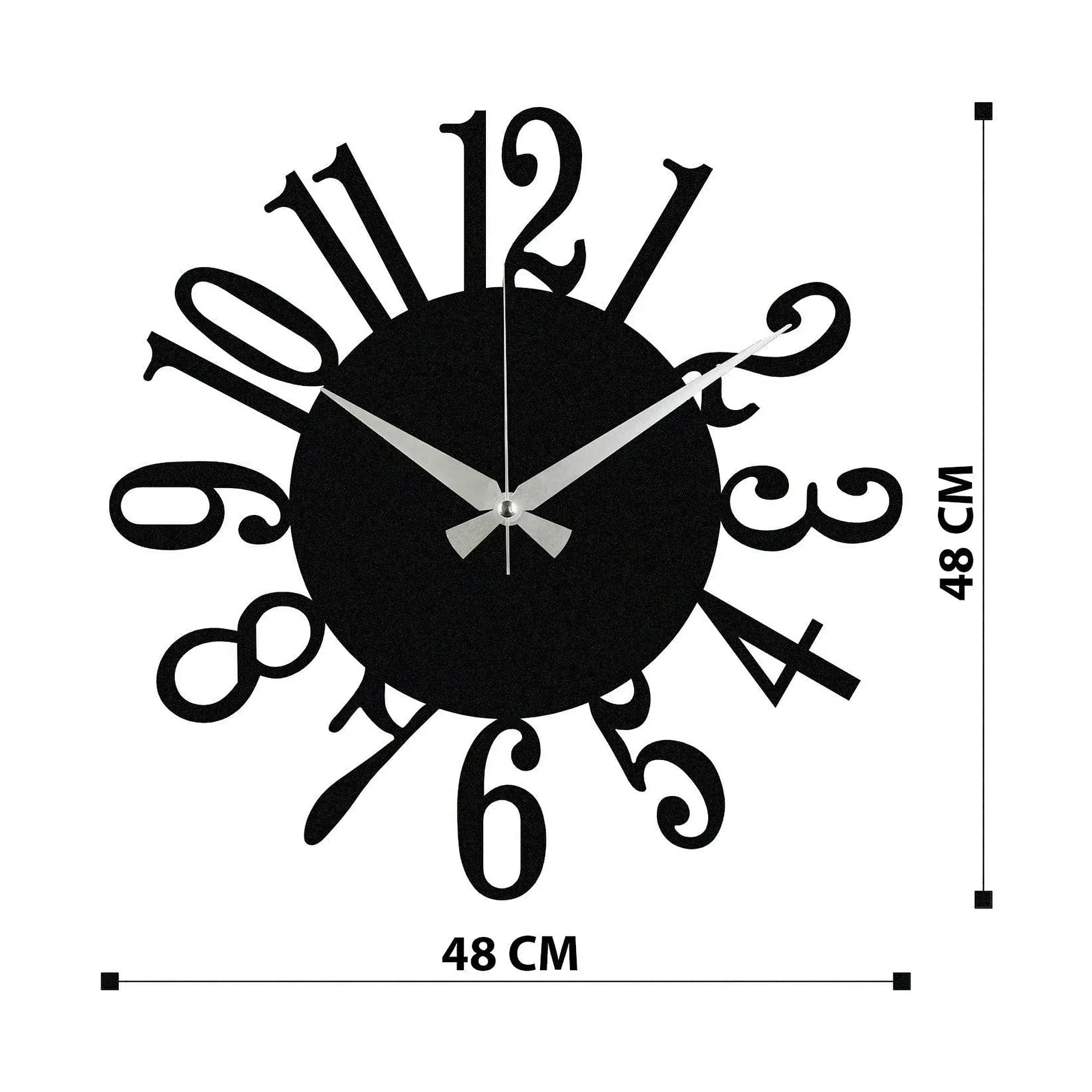 Ceas de perete ENZOCLOCK - S005, negru, metal, 48x48 cm