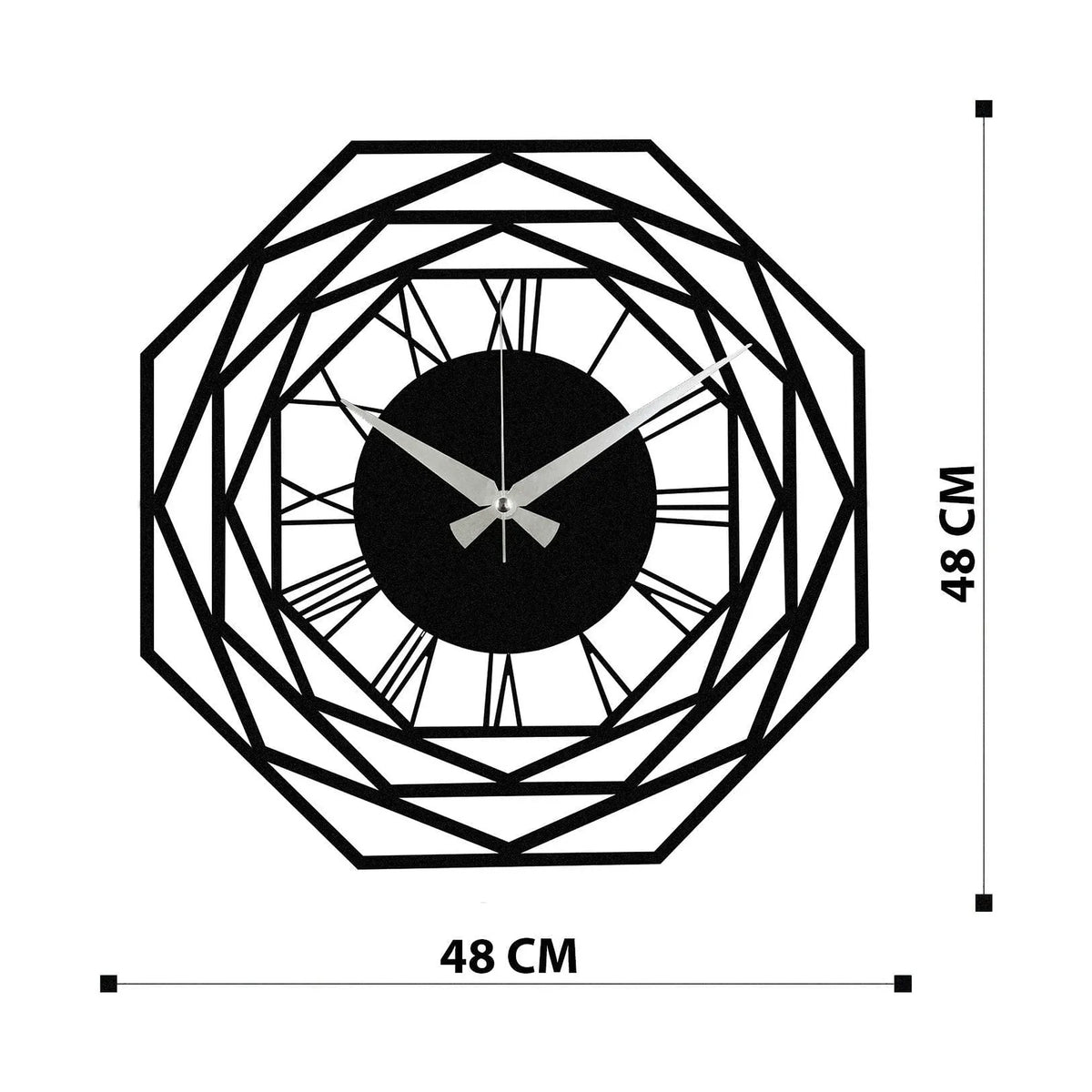 Ceas de perete Enzoclock - S012, negru, metal, 48x48 cm