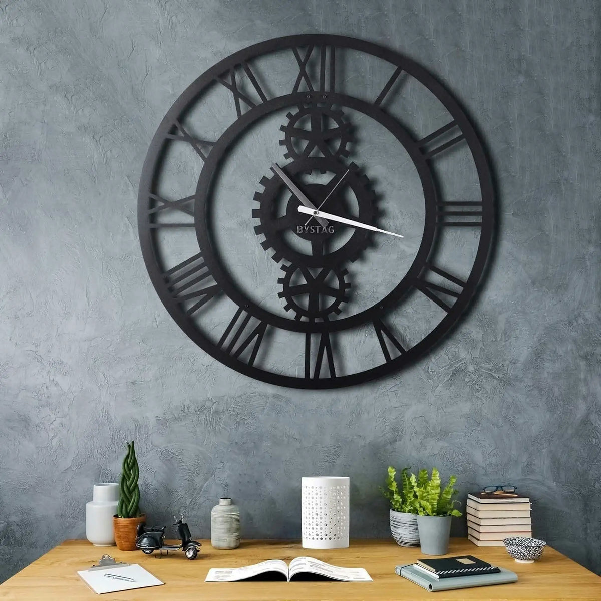 Ceas de perete Gear XL, negru, metal, 70x70 cm