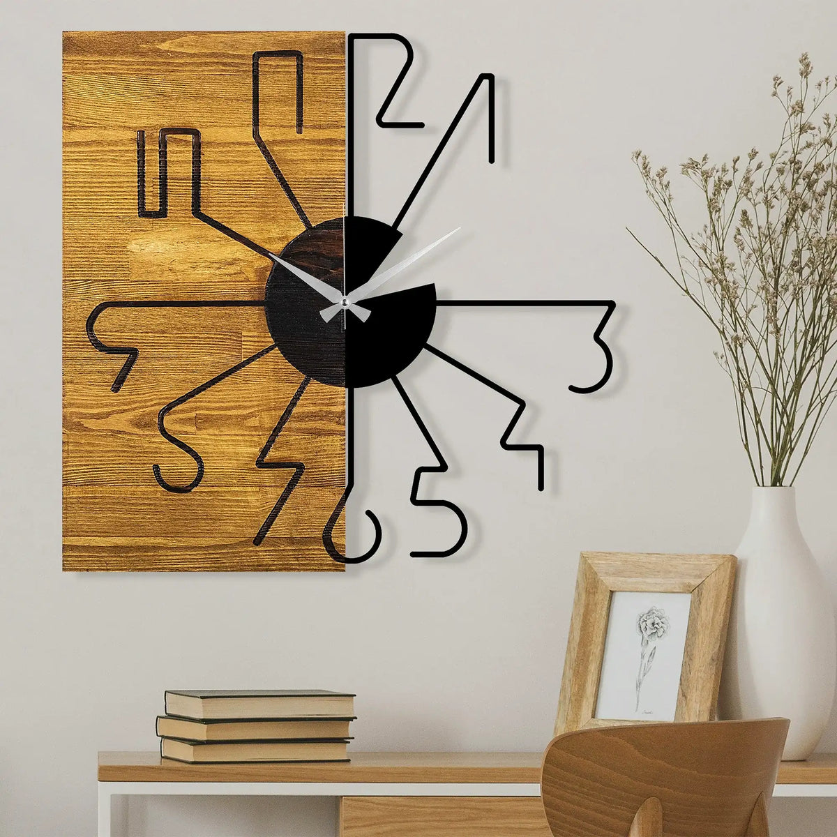 Ceas de perete LEMN CLOCK 29, nuc/negru, lemn/metal, 58x58 cm