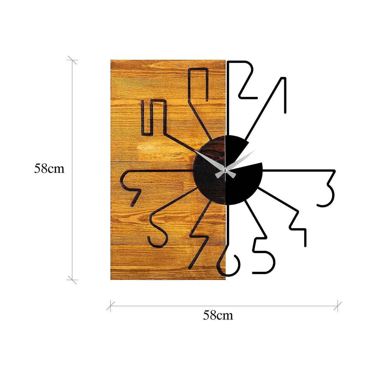 Ceas de perete LEMN CLOCK 29, nuc/negru, lemn/metal, 58x58 cm
