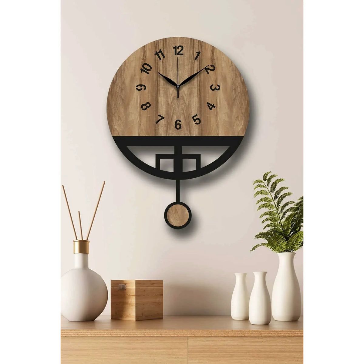 Ceas de perete VLNT108MO, nuc/negru, MDF, Ø39 cm