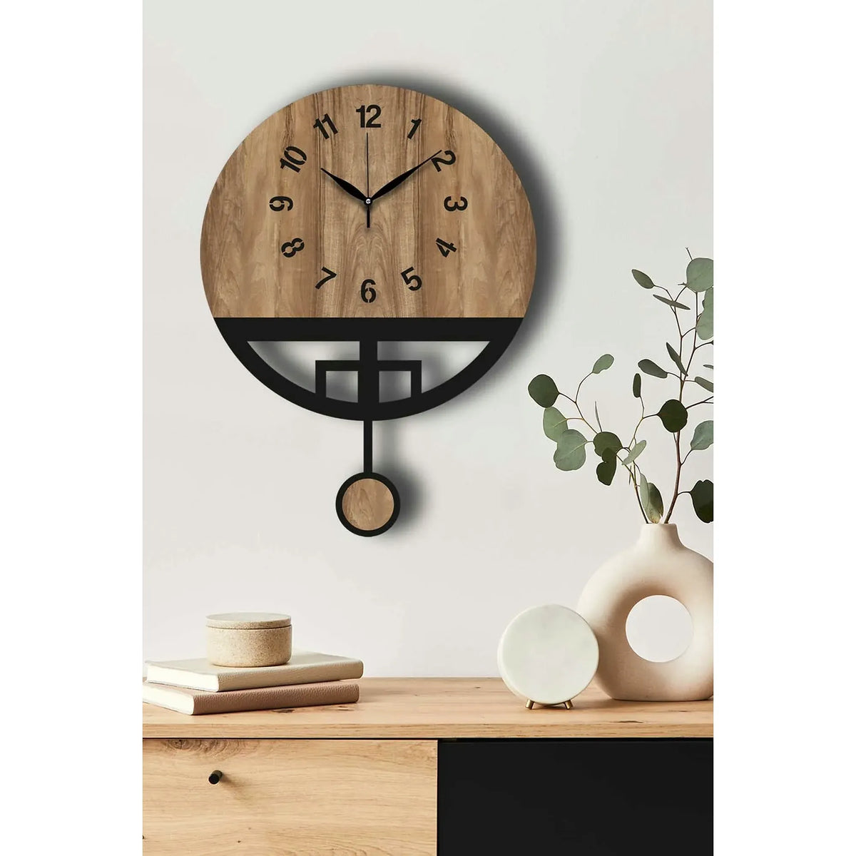 Ceas de perete VLNT108MO, nuc/negru, MDF, Ø39 cm
