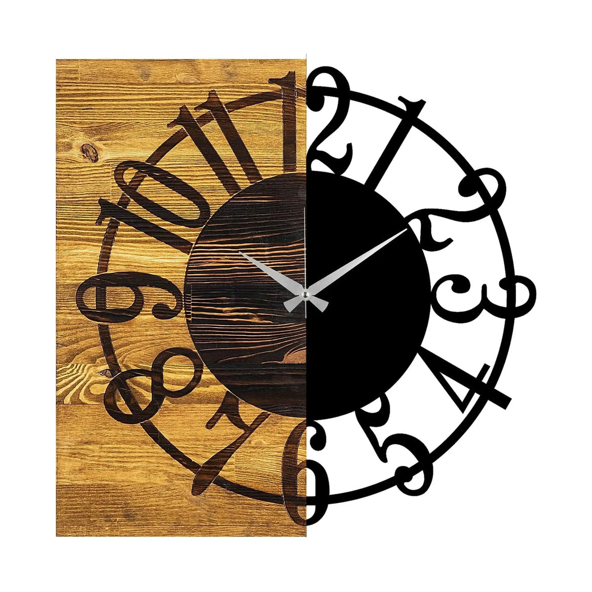 Ceas de perete Wooden Clock 1, nuc/negru, lemn/metal, 58x58x3 cm