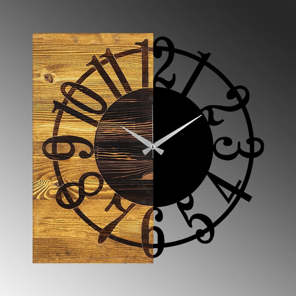 Ceas de perete Wooden Clock 1, nuc/negru, lemn/metal, 58x58x3 cm