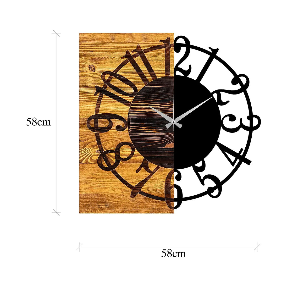 Ceas de perete Wooden Clock 1, nuc/negru, lemn/metal, 58x58x3 cm