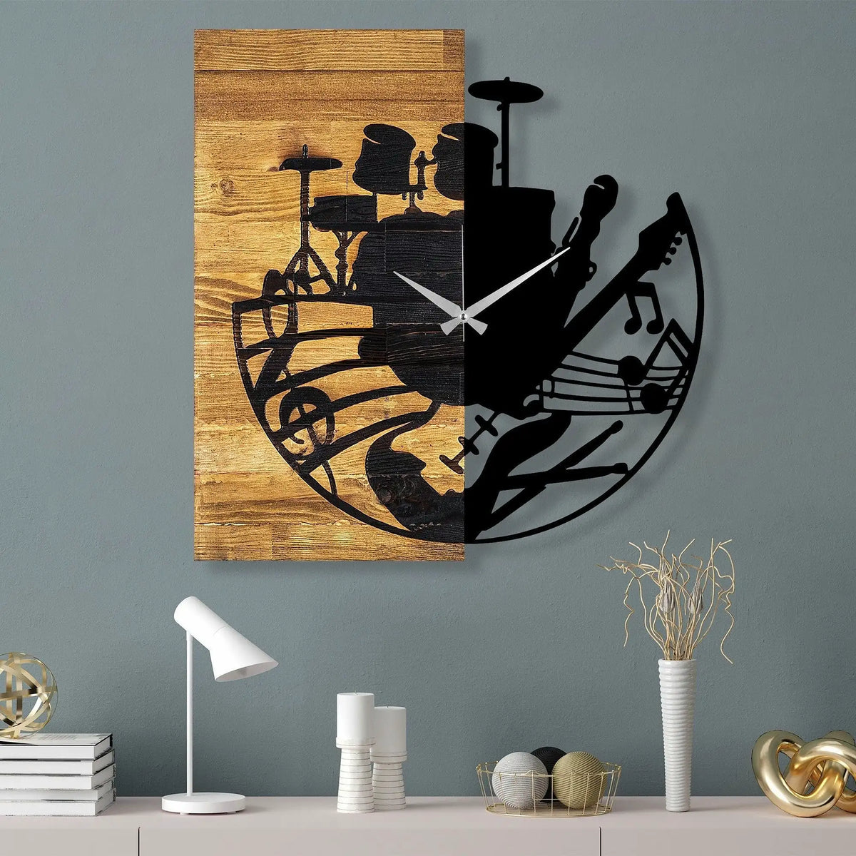 Ceas decorativ Clock 33, negru/nuc, lemn/metal, 60x58 cm