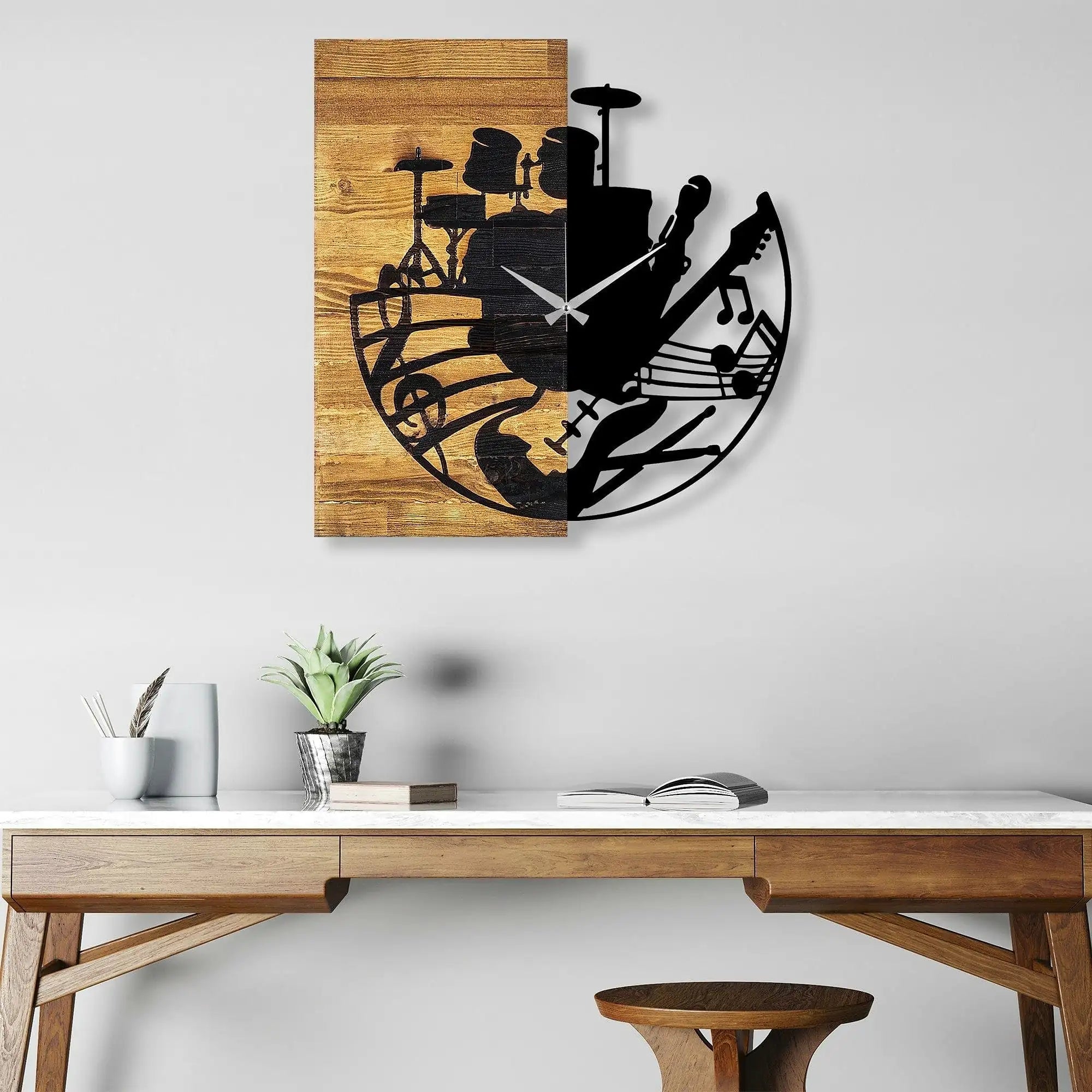 Ceas decorativ Clock 33, negru/nuc, lemn/metal, 60x58 cm