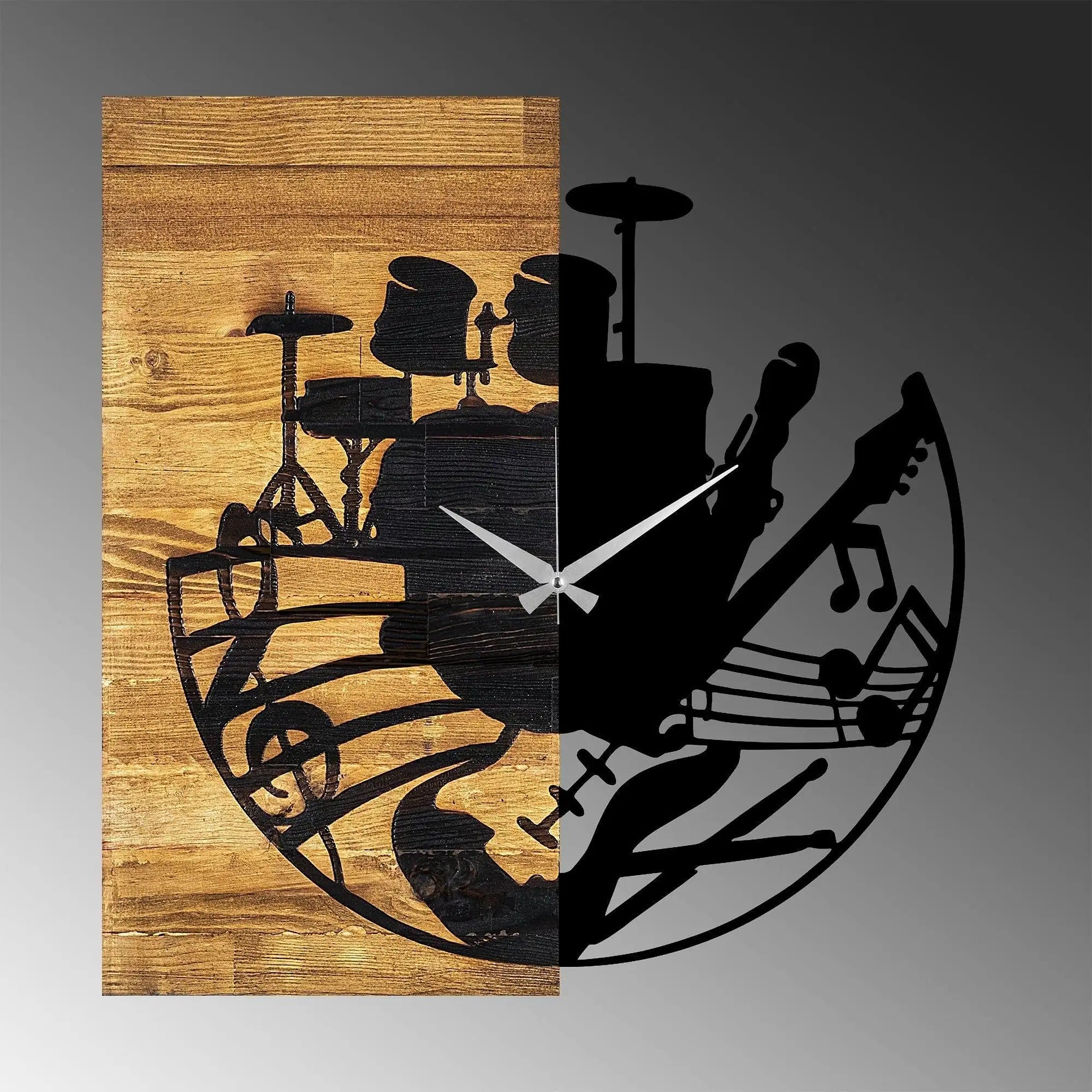 Ceas decorativ Clock 33, negru/nuc, lemn/metal, 60x58 cm