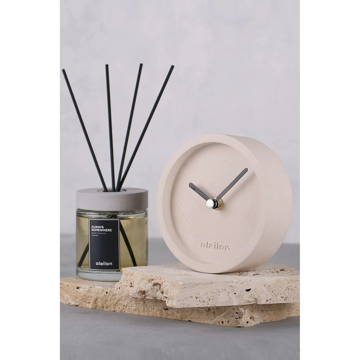 Ceas decorativ SAAT, bej, beton, 12x4 cm