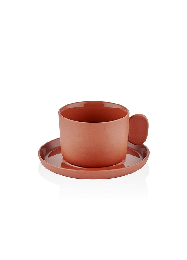 Ceasca cu farfurie 280TMA3128, maro, portelan, 10x5 cm
