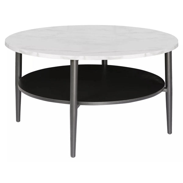 Masuta cafea ELLA A, alb cu efect de marmura/negru mat, PAL/metal, 80x45 cm