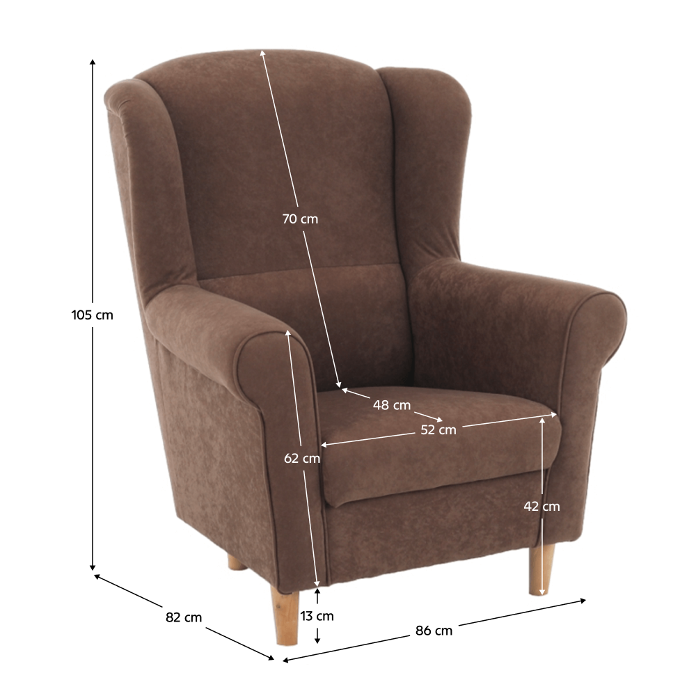 Fotoliu CHARLOT, maro/fag, stofa catifelata/lemn, 86x72x105 cm