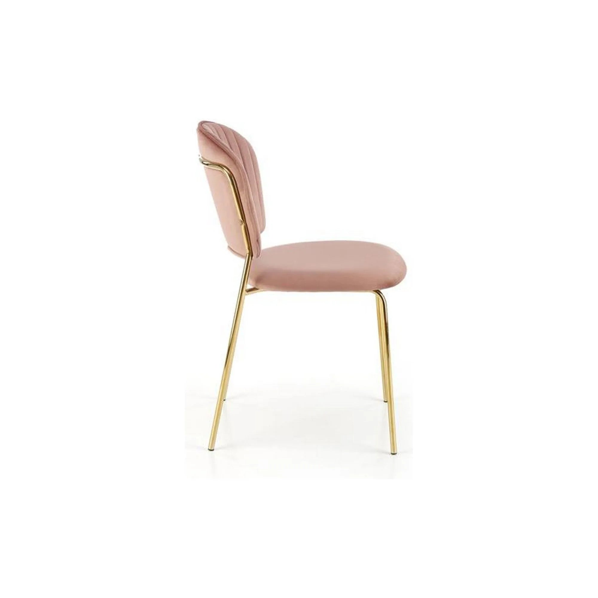 Scaun tapitat K499, roz/auriu, stofa catifelata, 47x56x85 cm
