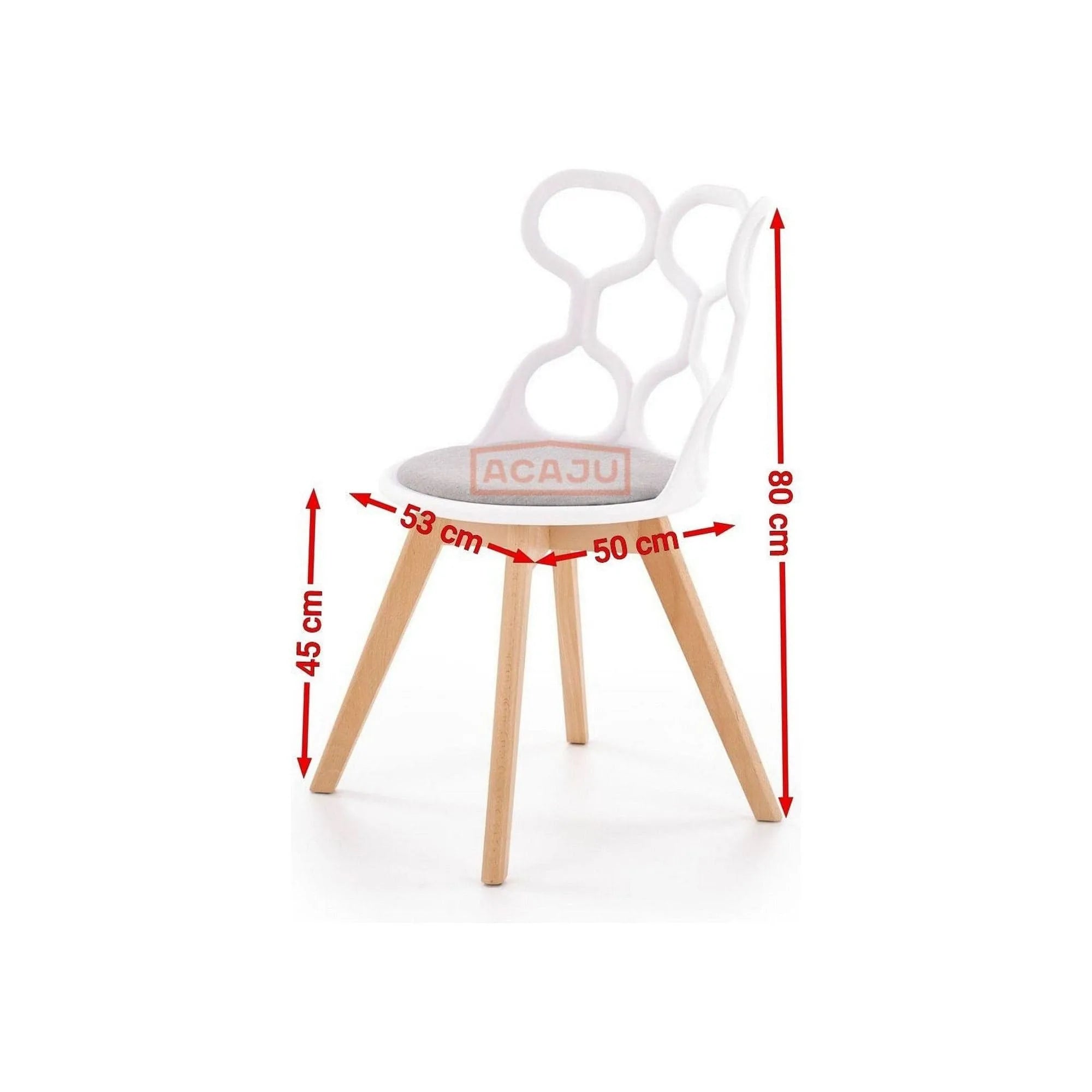 Scaun living K308, alb/gri/stejar, stofa clasica/polipropilena/lemn, 43X50X80 CM