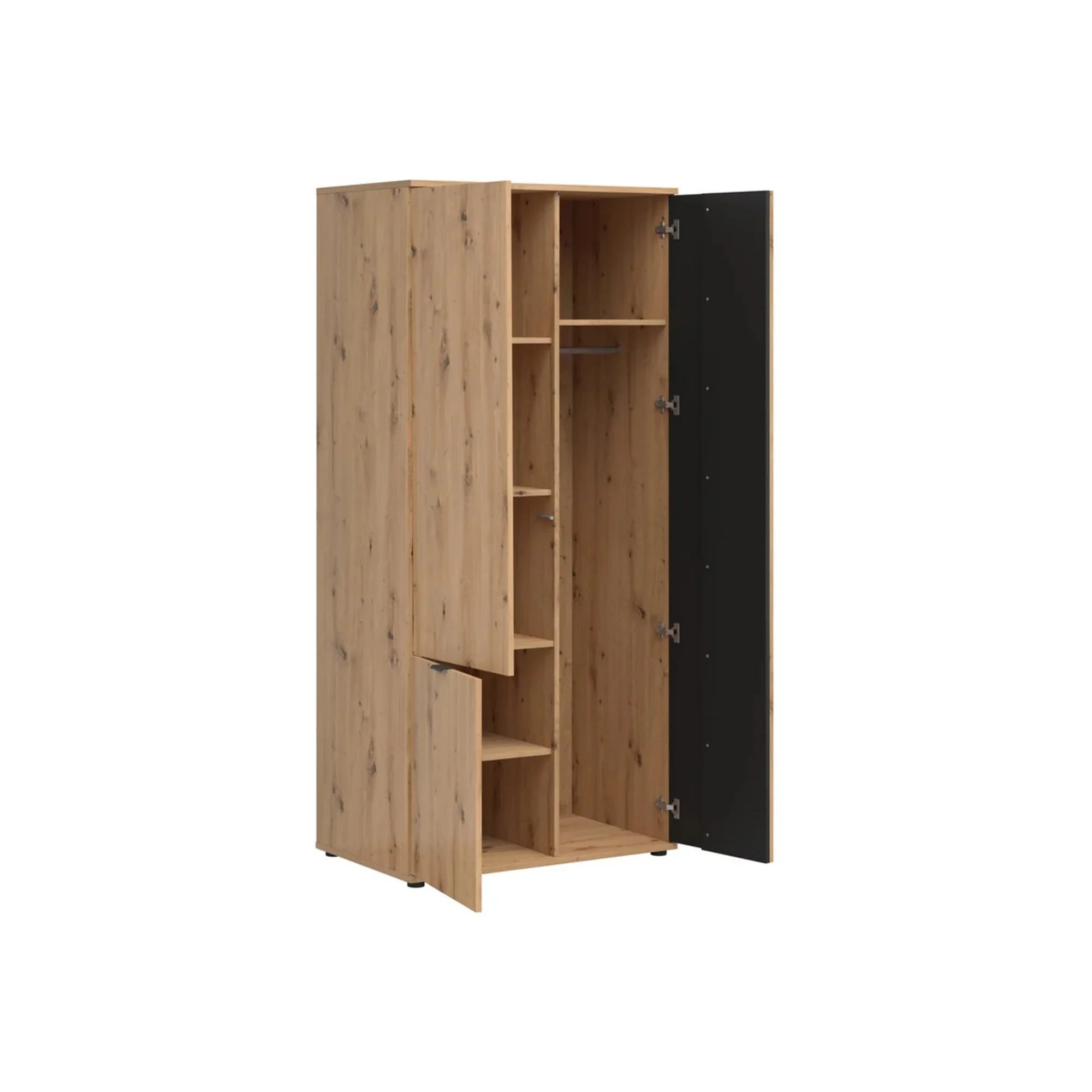 Dulap VABRES, stejar artisan/negru mat, PAL laminat, 91x56x196 cm