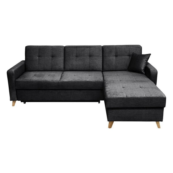 Coltar extensibil LARS, universal, stofa catifelata negru - Voss 19, cu lada depozitare, 223x161x83 cm