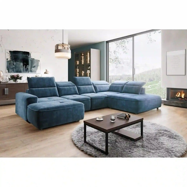 Coltar COLOMBO XL, sezlong dreapta, stofa catifelata gri - Salvador 14, Gama Premium, cu reglaj electric si lada depozitare, 376x227x103 cm