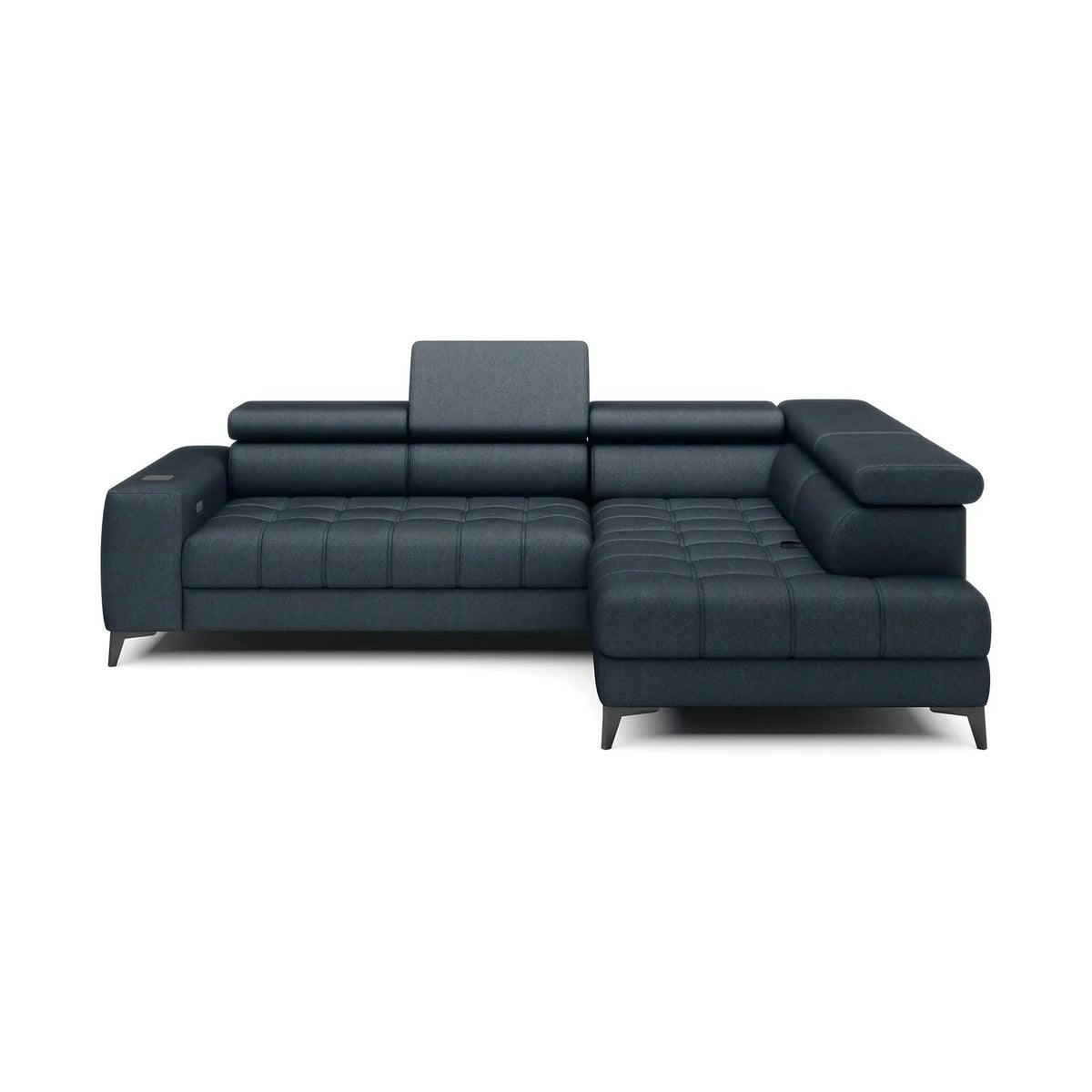 Coltar BAGGIO, personalizabil, cu reglaj electric, incarcator wireless, lada depozitare si tetiere reglabile, 280x196x100 cm