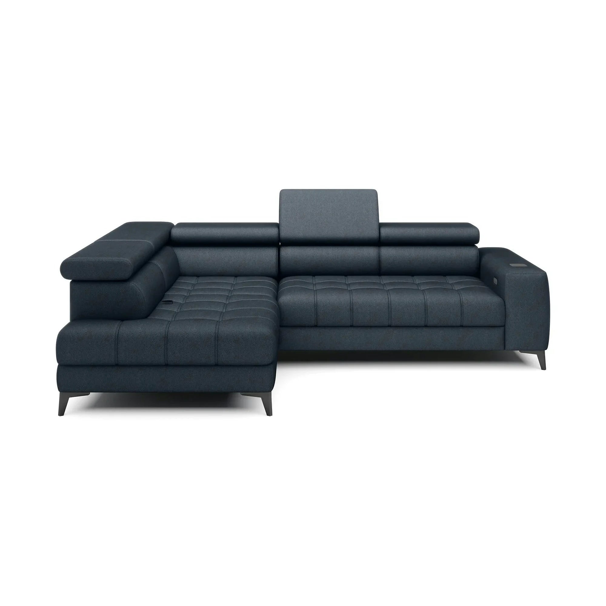Coltar BAGGIO, personalizabil, cu reglaj electric, incarcator wireless, lada depozitare si tetiere reglabile, 280x196x100 cm