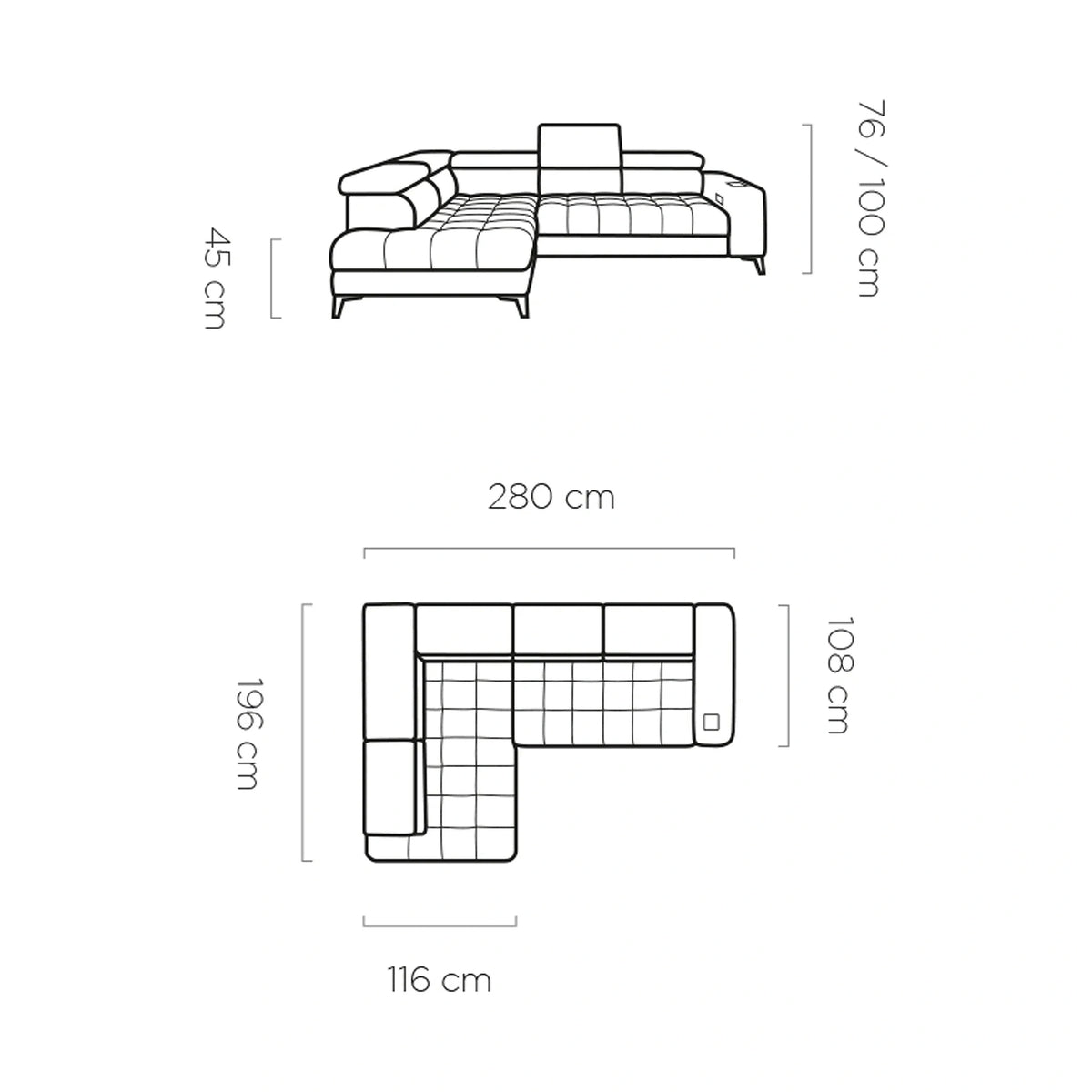 Coltar BAGGIO, sezlong dreapta, stofa catifelata roz - Element 18, cu reglaj electric, incarcator wireless, lada depozitare si tetiere reglabile, 280x196x100 cm