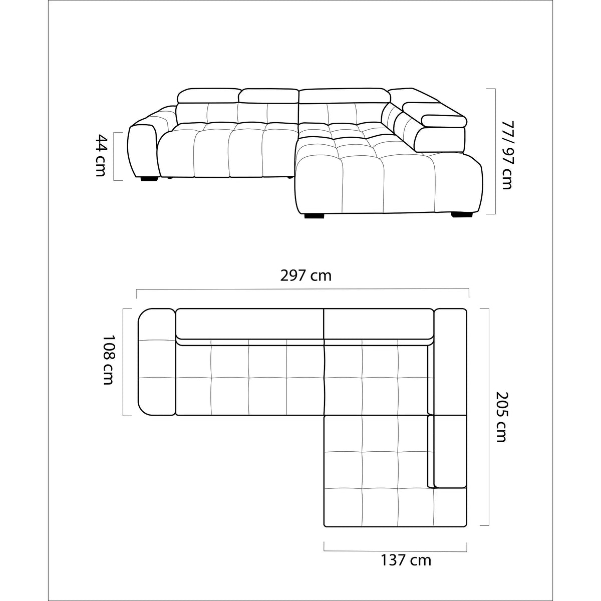 Coltar BULL L, personalizabil, cu reglaj electric si tetiere reglabile, 297x205x97 cm