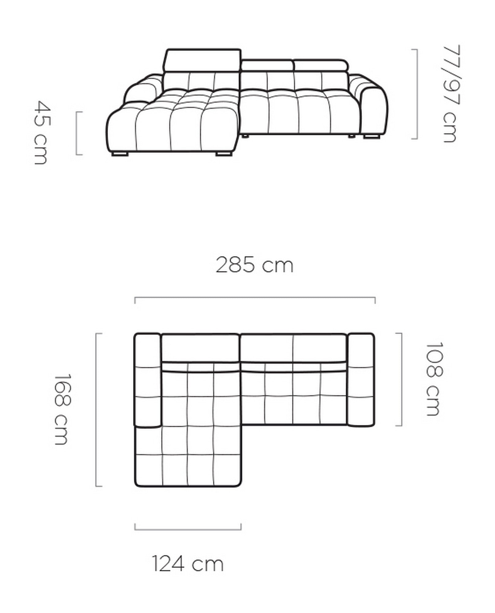 Coltar BULL S, personalizabil materiale gama Oferta Avantaj, cu reglaj electric si tetiere reglabile, 285x168x97 cm