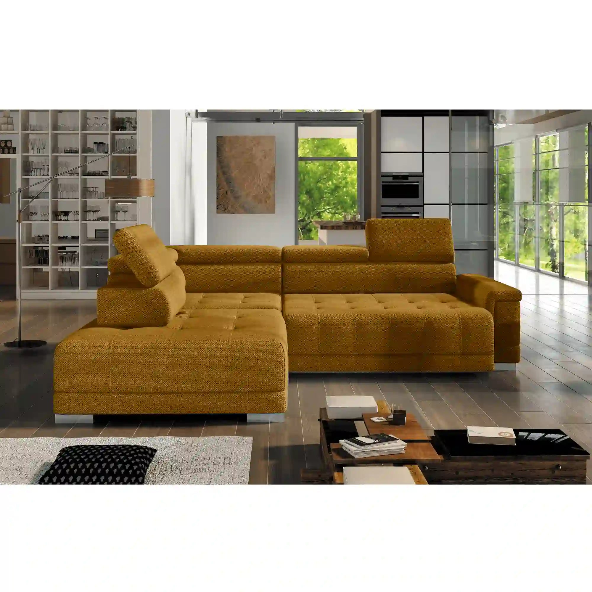 Coltar CAMPO L, personalizabil materiale gama Oferta Avantaj, cu reglaj electric si tetiere reglabile, 292x220x101 cm