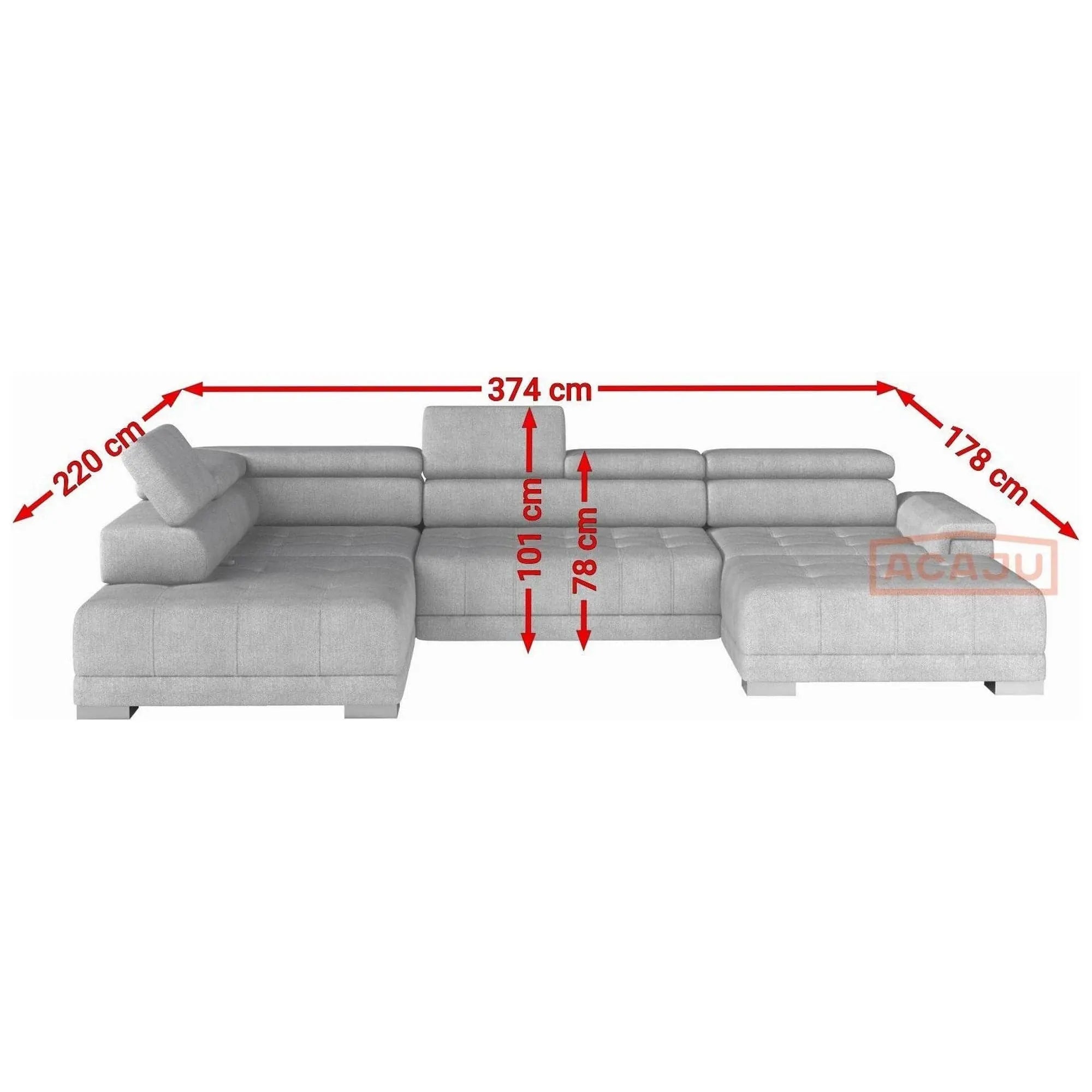 Coltar CAMPO XL, personalizabil materiale gama Oferta Avantaj, cu reglaj electric, 374x220x101 cm