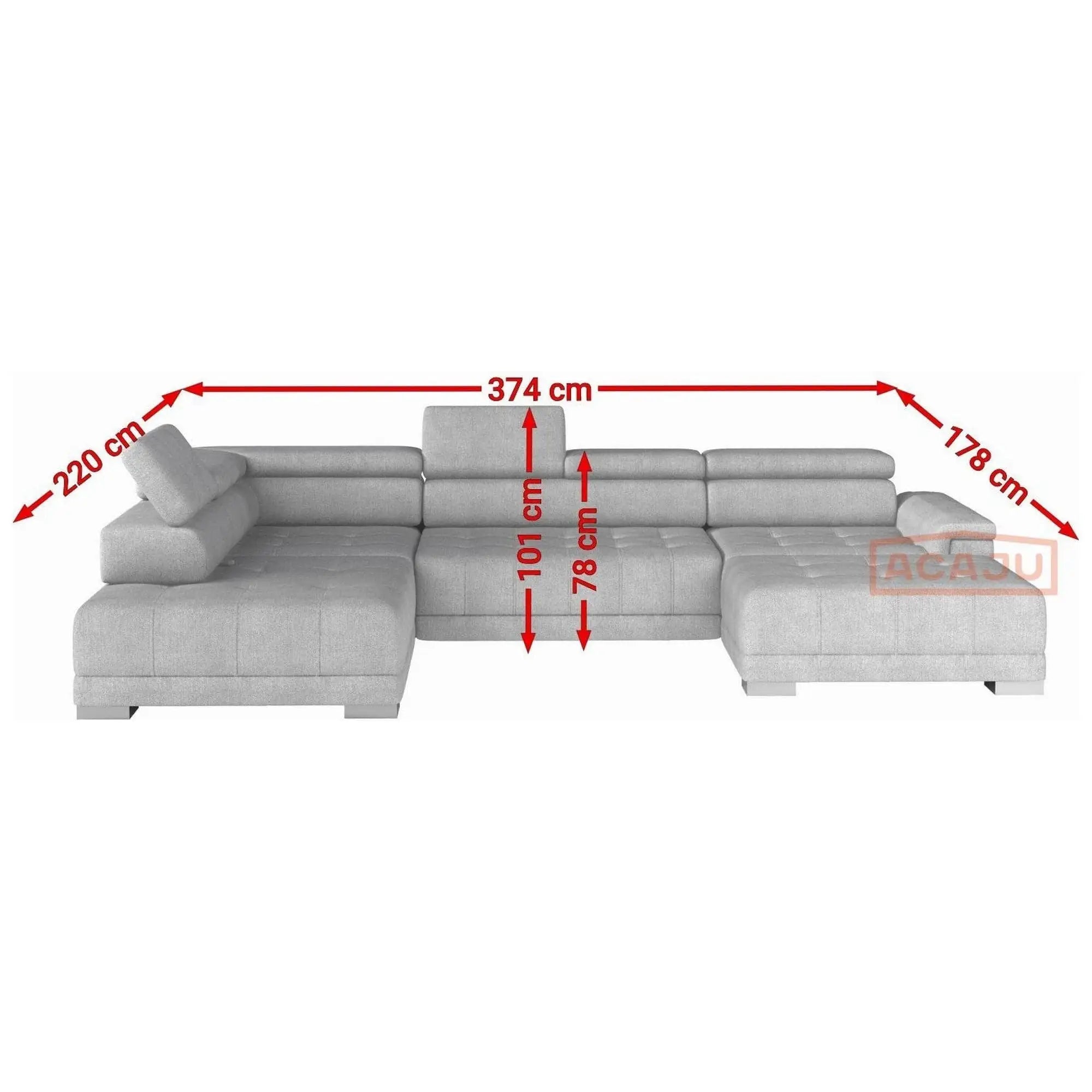 Coltar CAMPO XL, personalizabil materiale gama Premium, cu reglaj electric, 374x220x101 cm