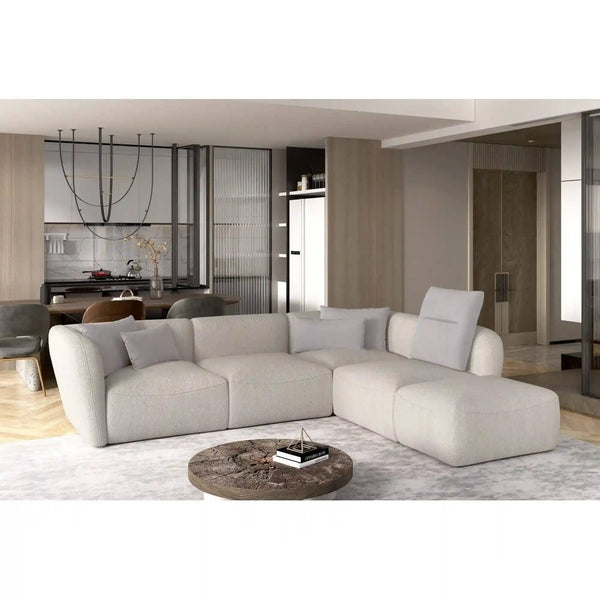 Coltar CANDELO L A, sezlong dreapta, stofa catifelata crem - Salvador 1, Gama Premium, 280x218x75 cm