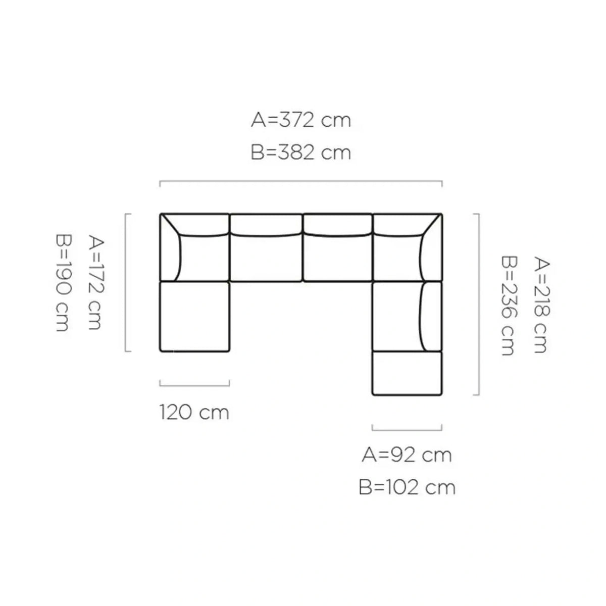 Coltar CANDELO XL A, personalizabil, 372x218x75 cm