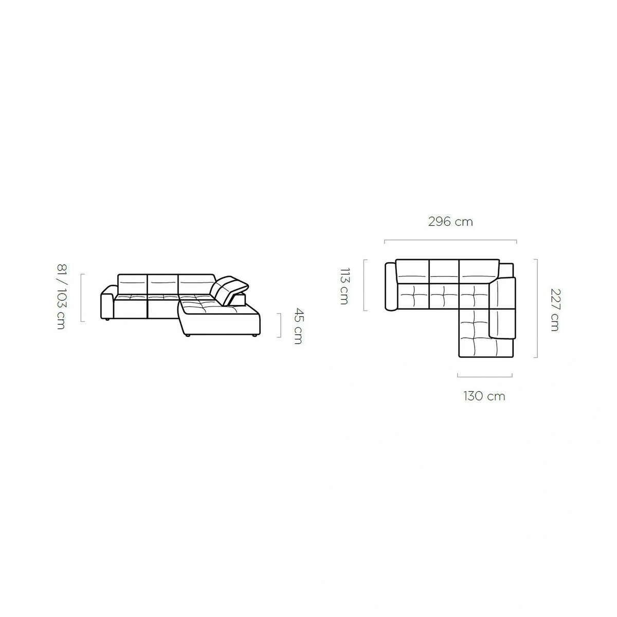 Coltar COLOMBO L, personalizabil, cu reglaj electric, tetiere reglabile si lada depozitare, 296x227x103 cm