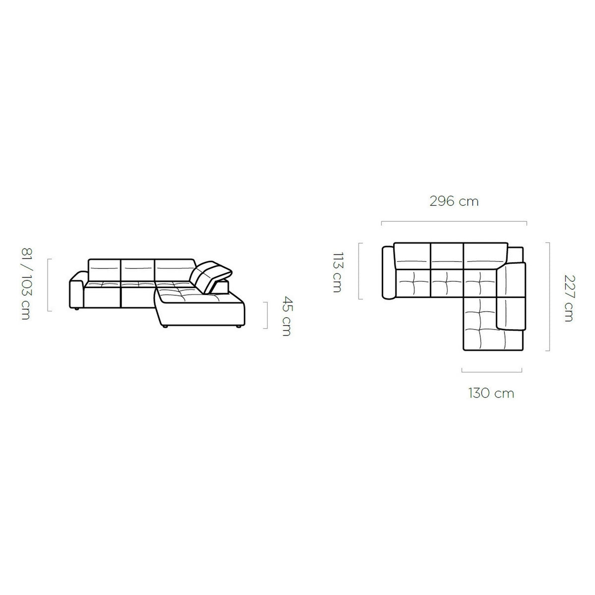 Coltar COLOMBO L, personalizabil materiale gama Premium, cu reglaj electric, tetiere reglabile si lada depozitare, 296x227x103 cm