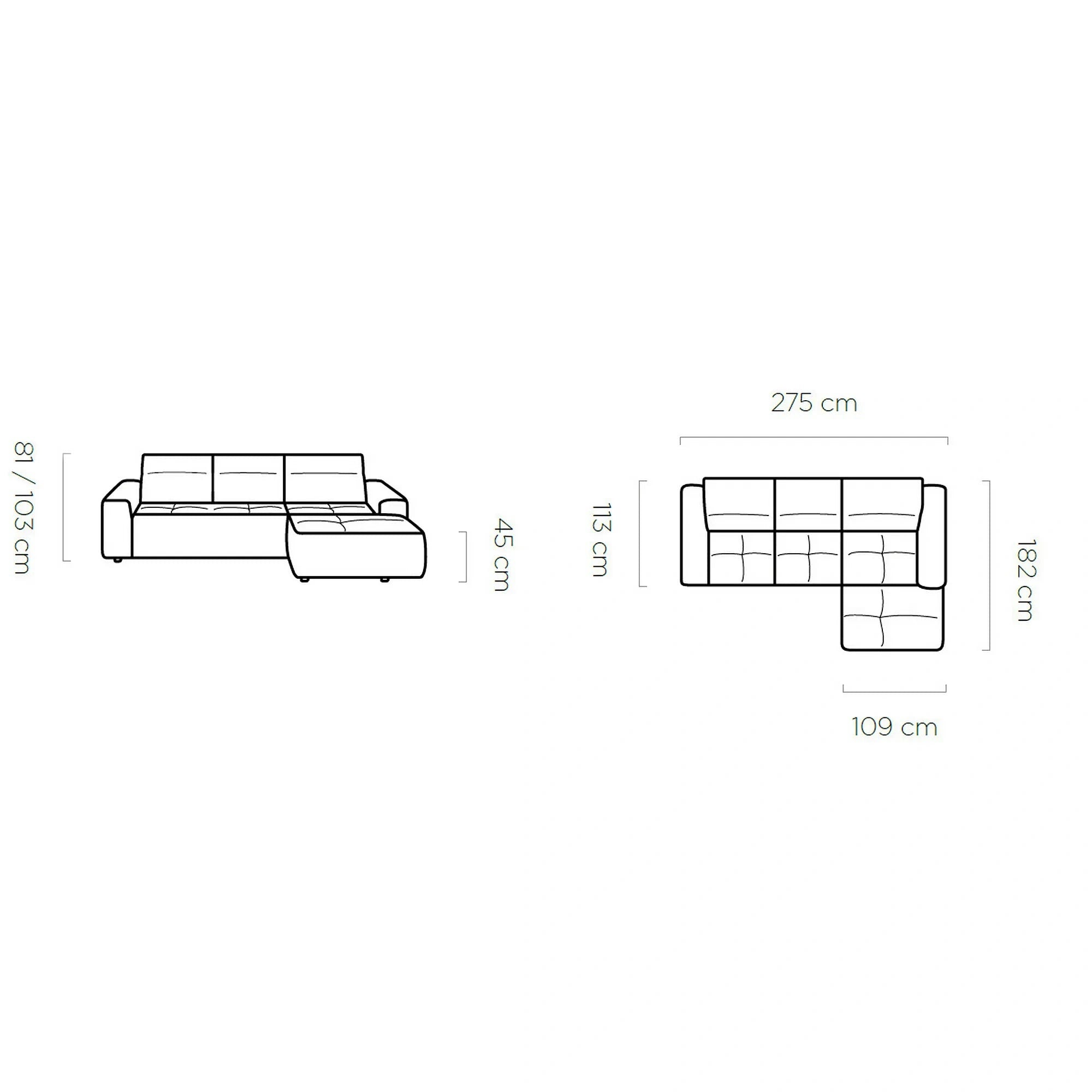 Coltar COLOMBO MINI, sezlong stanga, stofa catifelata bej - Whisper 03, cu reglaj electric, tetiere reglabile si lada depozitare, 275x182x103 cm