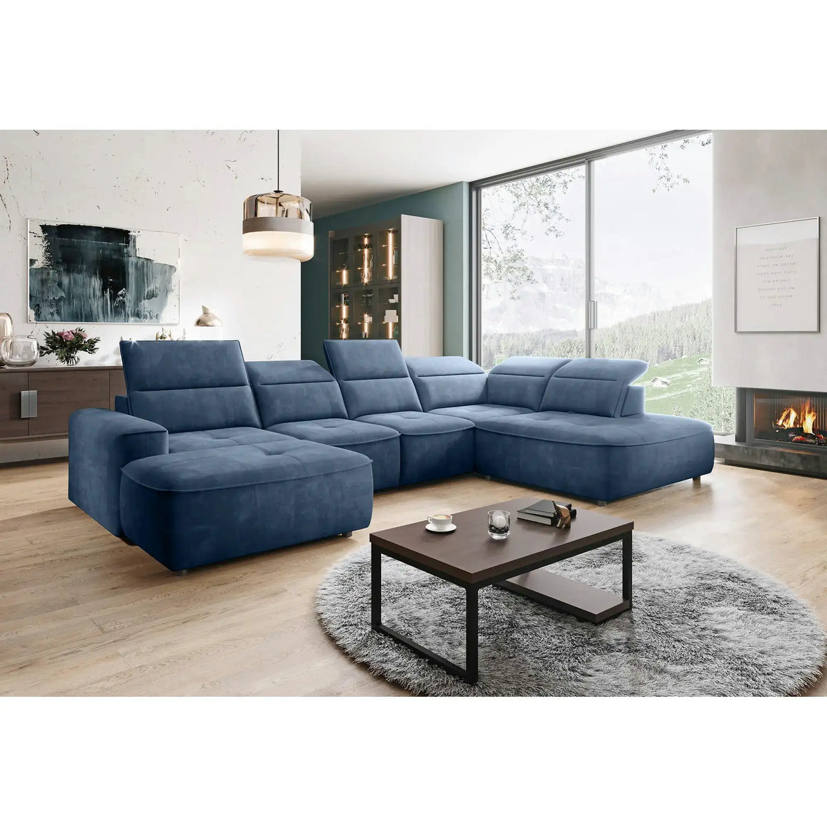 Coltar COLOMBO XL, personalizabil, cu reglaj electric si lada depozitare, 376x227x103 cm