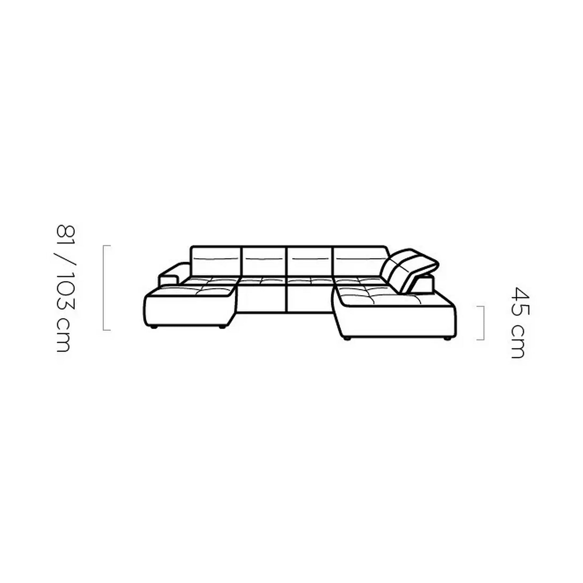 Coltar COLOMBO XL, personalizabil, cu reglaj electric si lada depozitare, 376x227x103 cm