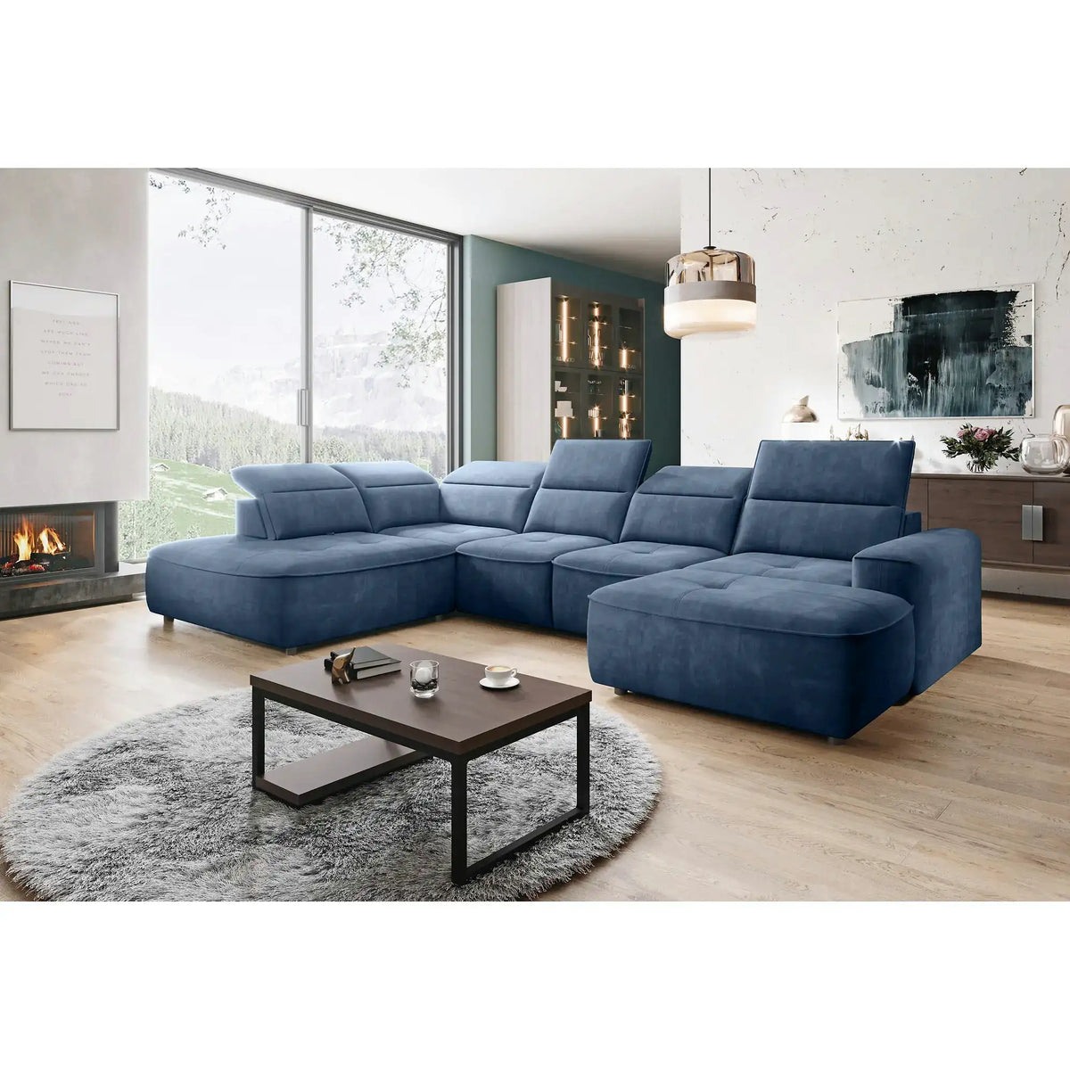 Coltar COLOMBO XL, personalizabil, cu reglaj electric si lada depozitare, 376x227x103 cm