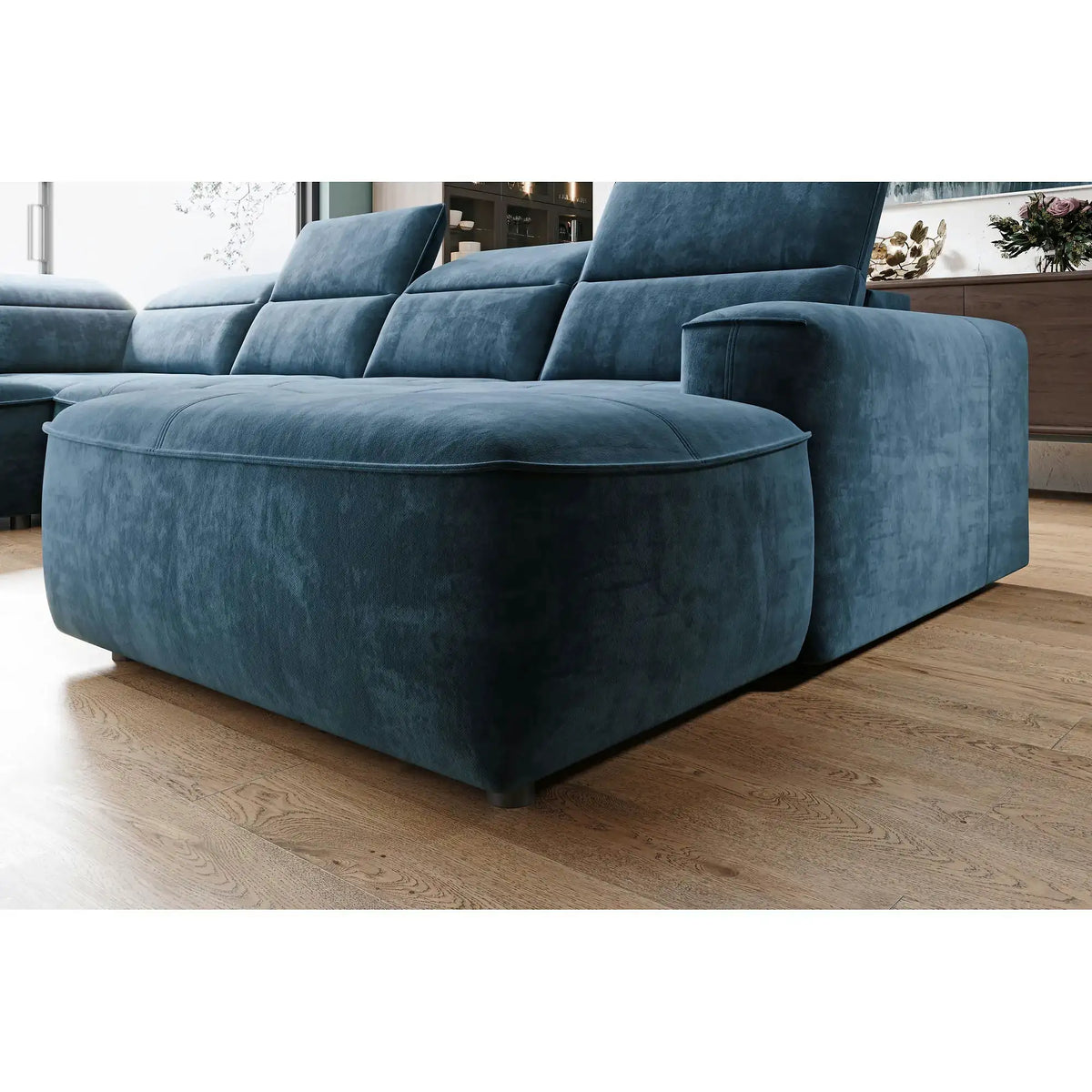 Coltar COLOMBO XL, personalizabil, cu reglaj electric si lada depozitare, 376x227x103 cm