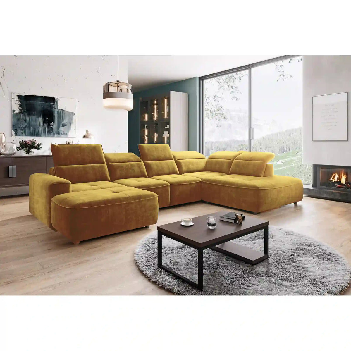 Coltar COLOMBO XL, personalizabil materiale gama Oferta Avantaj, cu reglaj electric si lada depozitare, 376x227x103 cm