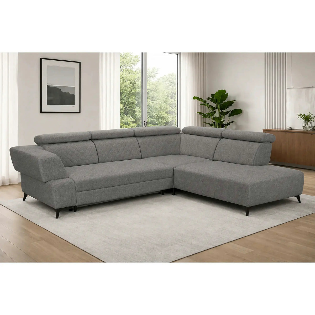 Coltar de living DELTA, sezlong dreapta, stofa gri - New York G003, 311x257x103 cm