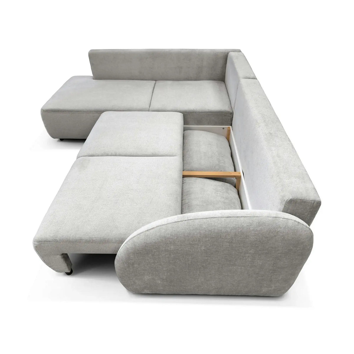 Coltar de living FLAVIA, sezlong stanga, stofa bej - Cremona 02, cu lada depozitare, 265x215x86 cm