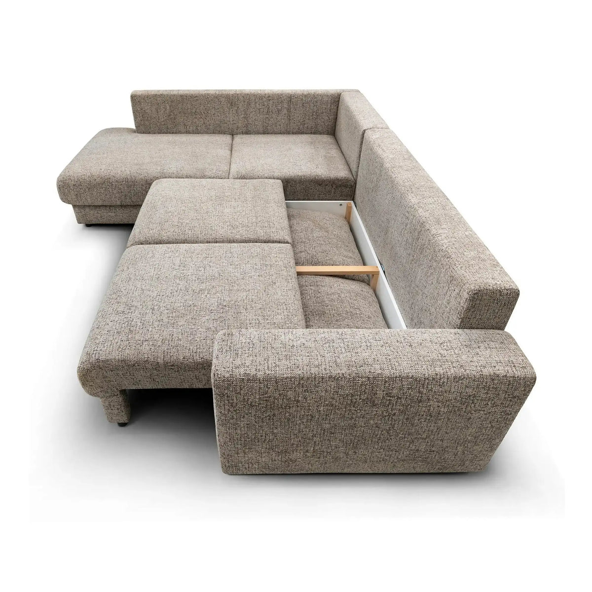 Coltar de living RINA L, sezlong dreapta, stofa bej - Cremona 02, cu lada depozitare, 272x215x86 cm