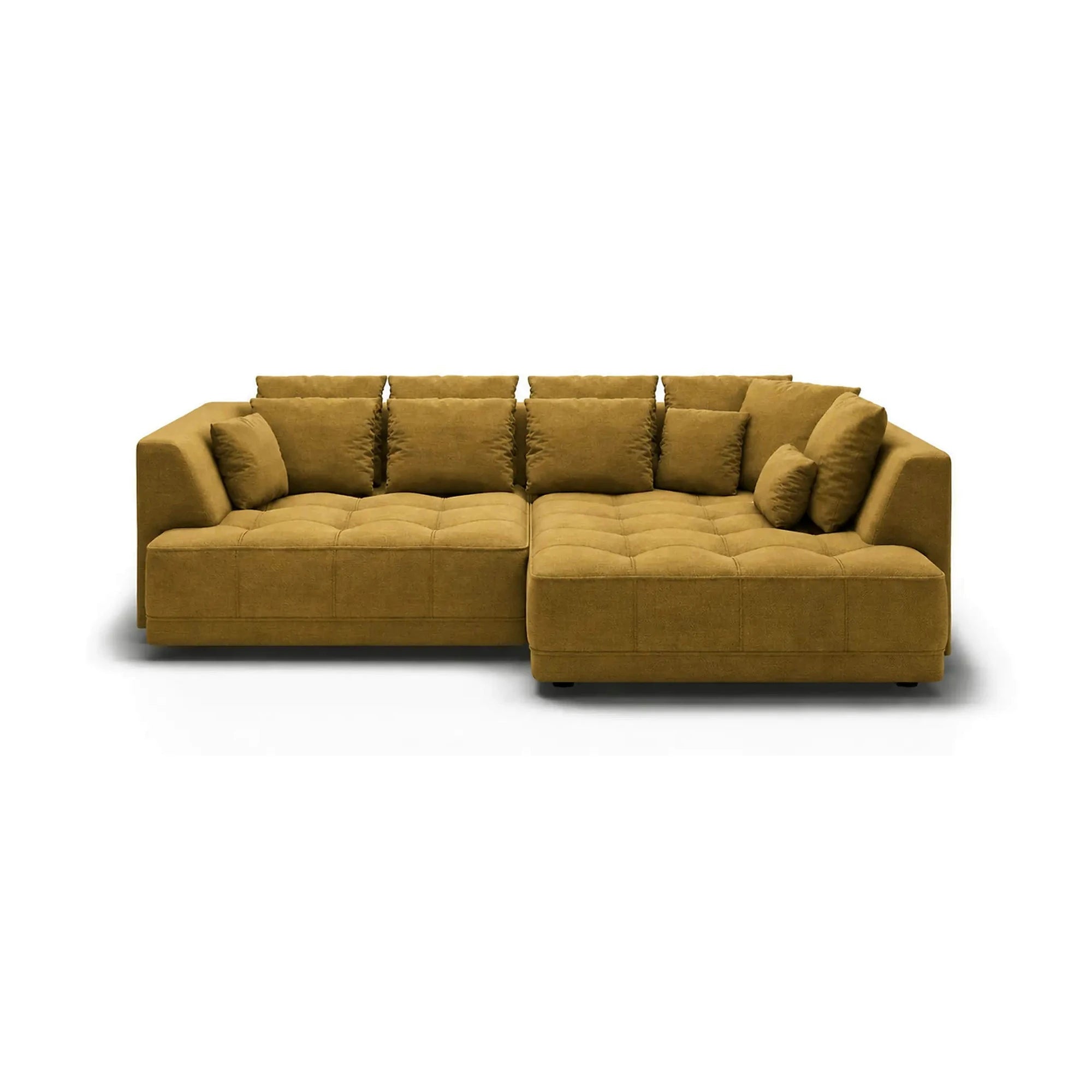 Coltar de living TIGA, sezlong dreapta, stofa clasica galben mustar - Austin 11, cu reglaj electric, 286x207x77 cm