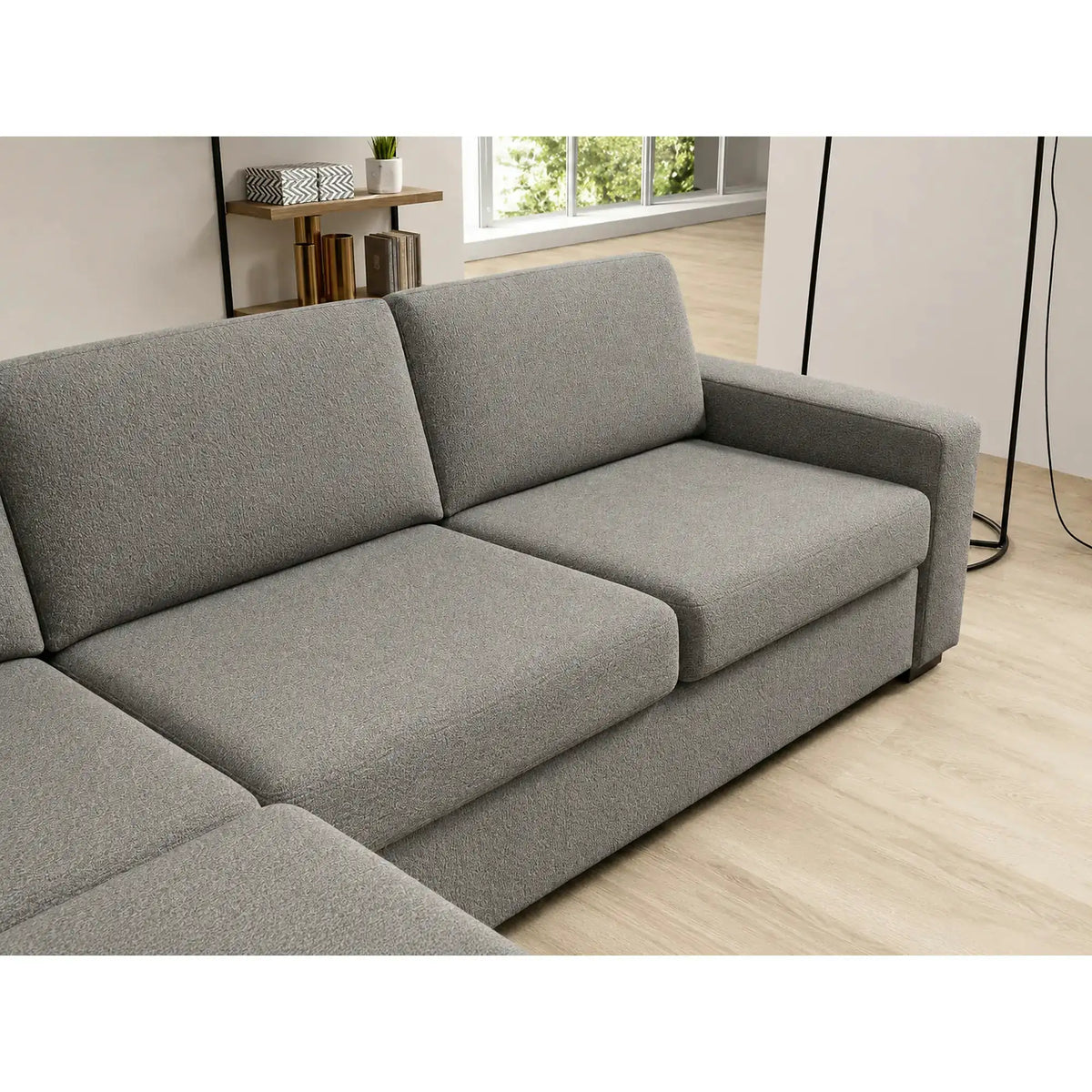 Coltar extensibil 160x200 VANILLA CORNER, sezlong stanga, stofa catifelata gri - Salvador 14, cu lada depozitare, 303x173x87 cm