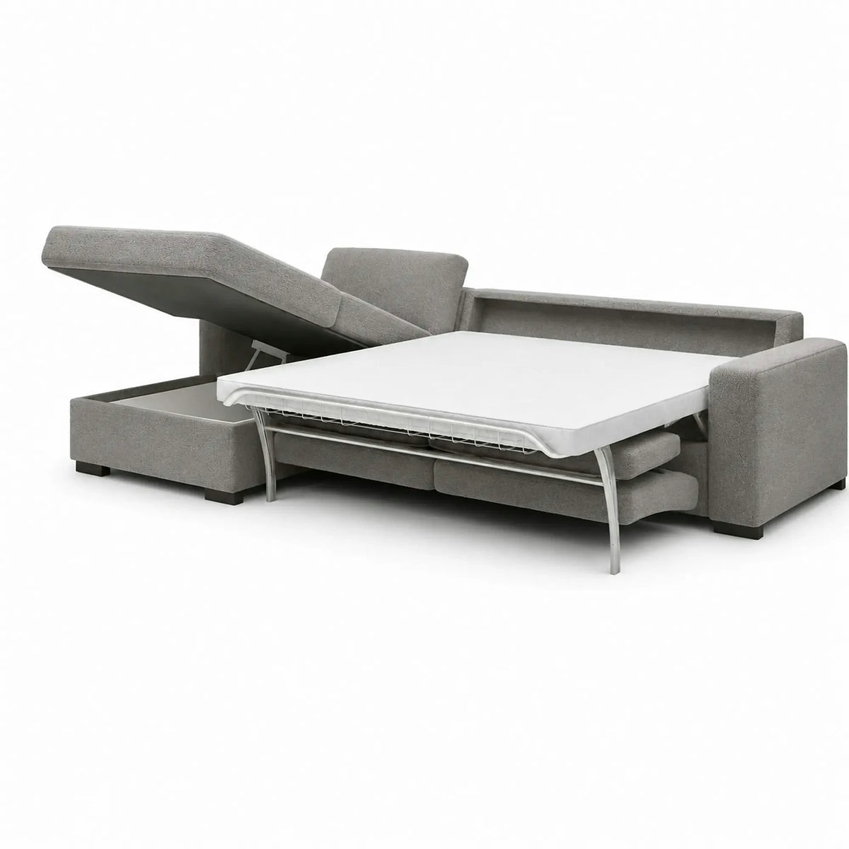 Coltar extensibil 160x200 VANILLA CORNER, sezlong stanga, stofa catifelata gri - Salvador 14, cu lada depozitare, 303x173x87 cm