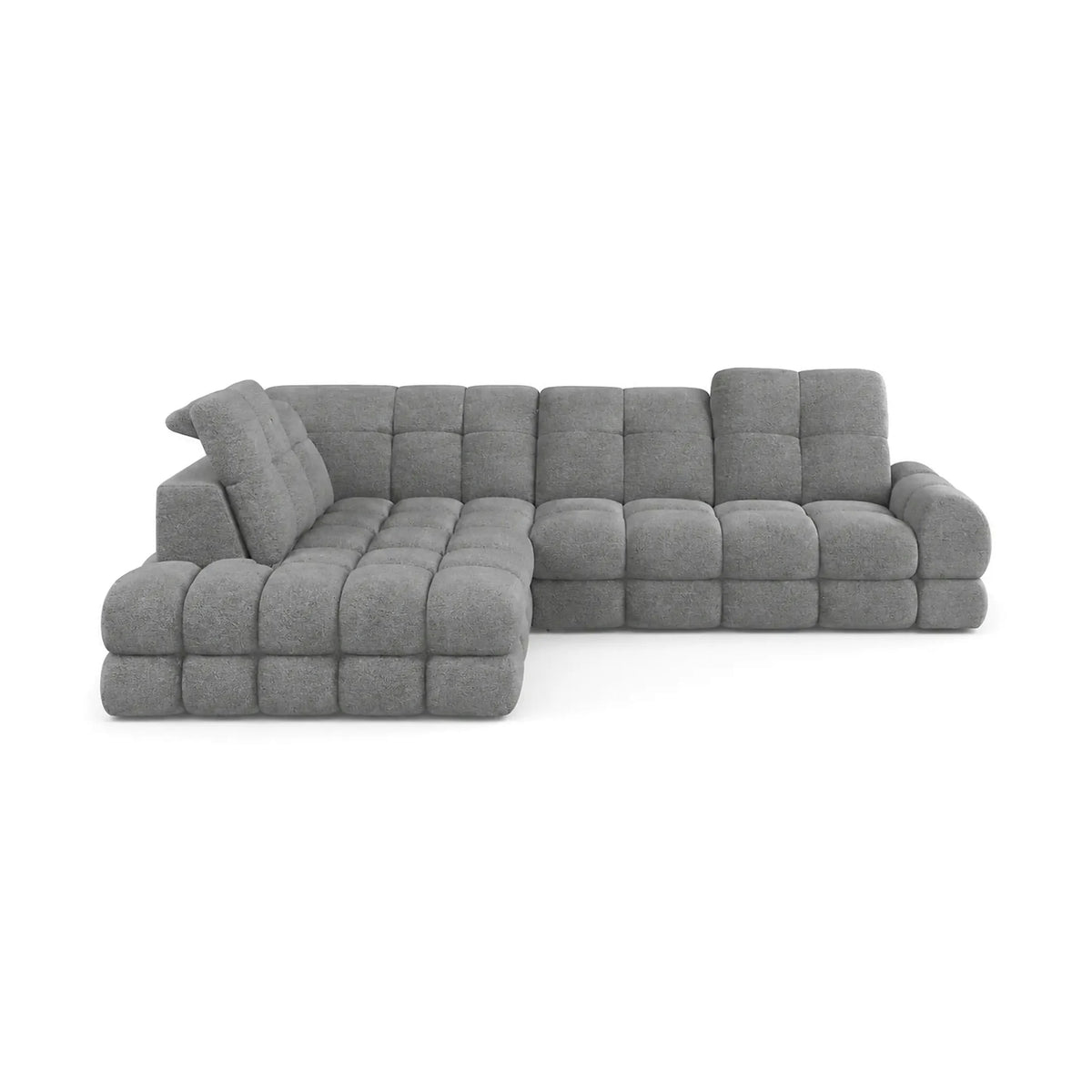 Coltar extensibil 3m TOLLO L, sezlong stanga, stofa catifelata gri - Riviera 91, cu lada depozitare si reglaj electric, 302x217x105 cm