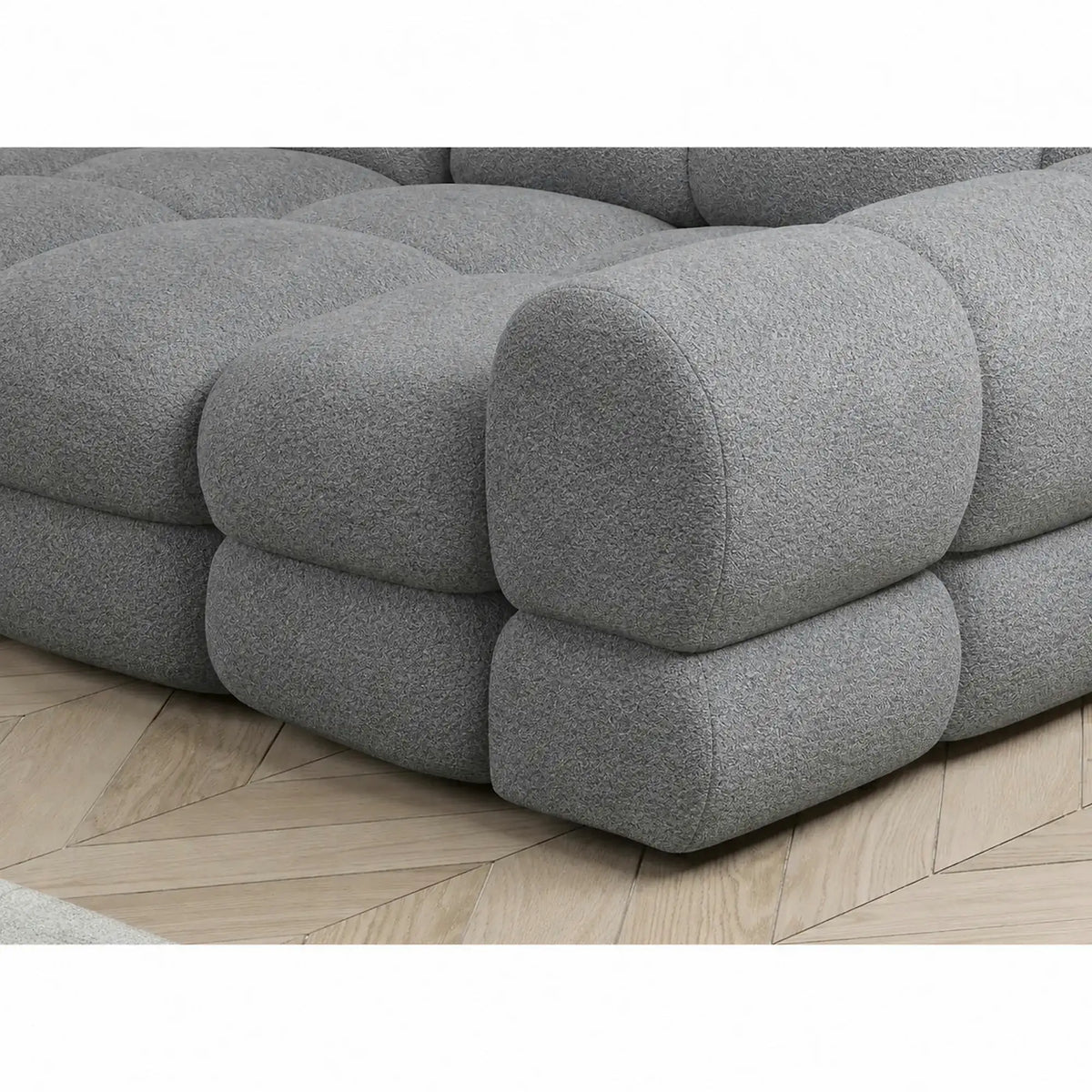 Coltar extensibil 3m TOLLO L, sezlong stanga, stofa catifelata gri - Riviera 91, cu lada depozitare si reglaj electric, 302x217x105 cm