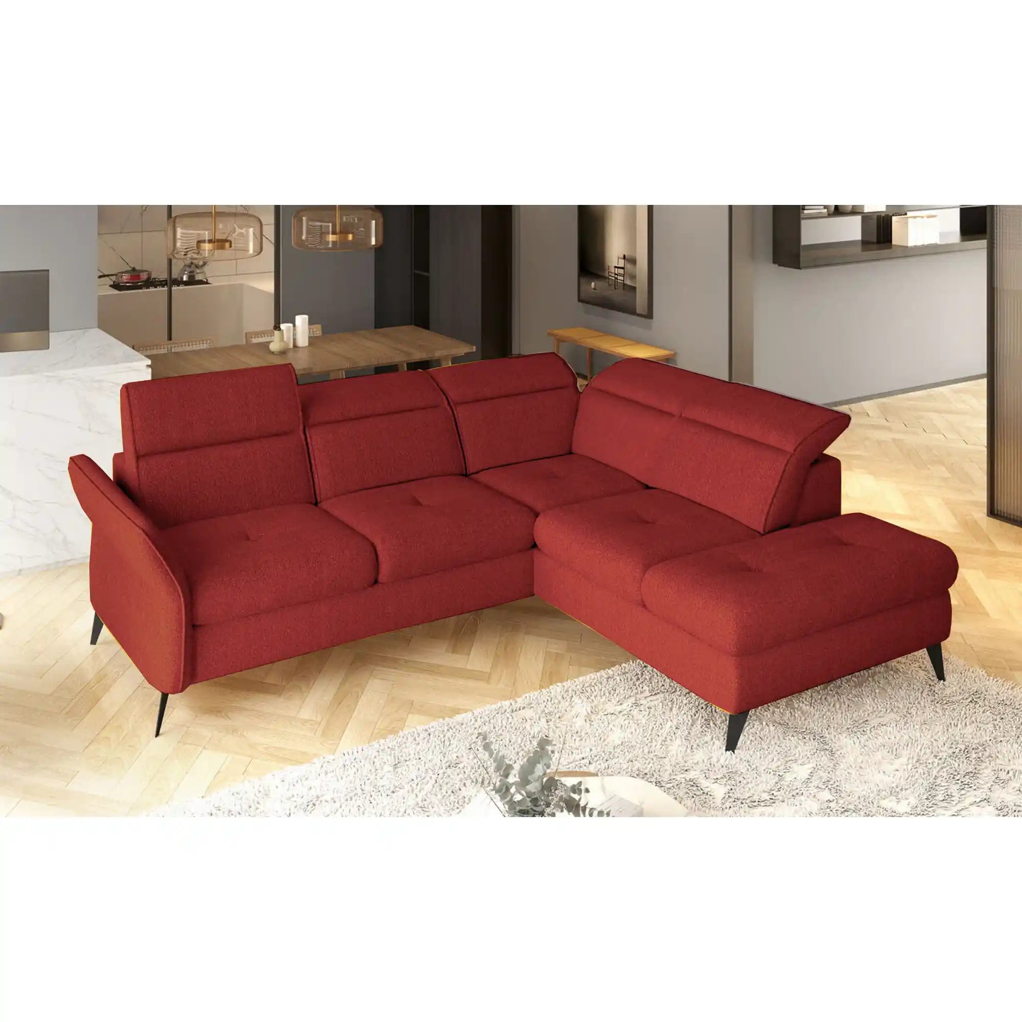 Coltar extensibil APUFA, personalizabil materiale gama Premium, cu lada depozitare si tetiere reglabile, 260x215x95 cm