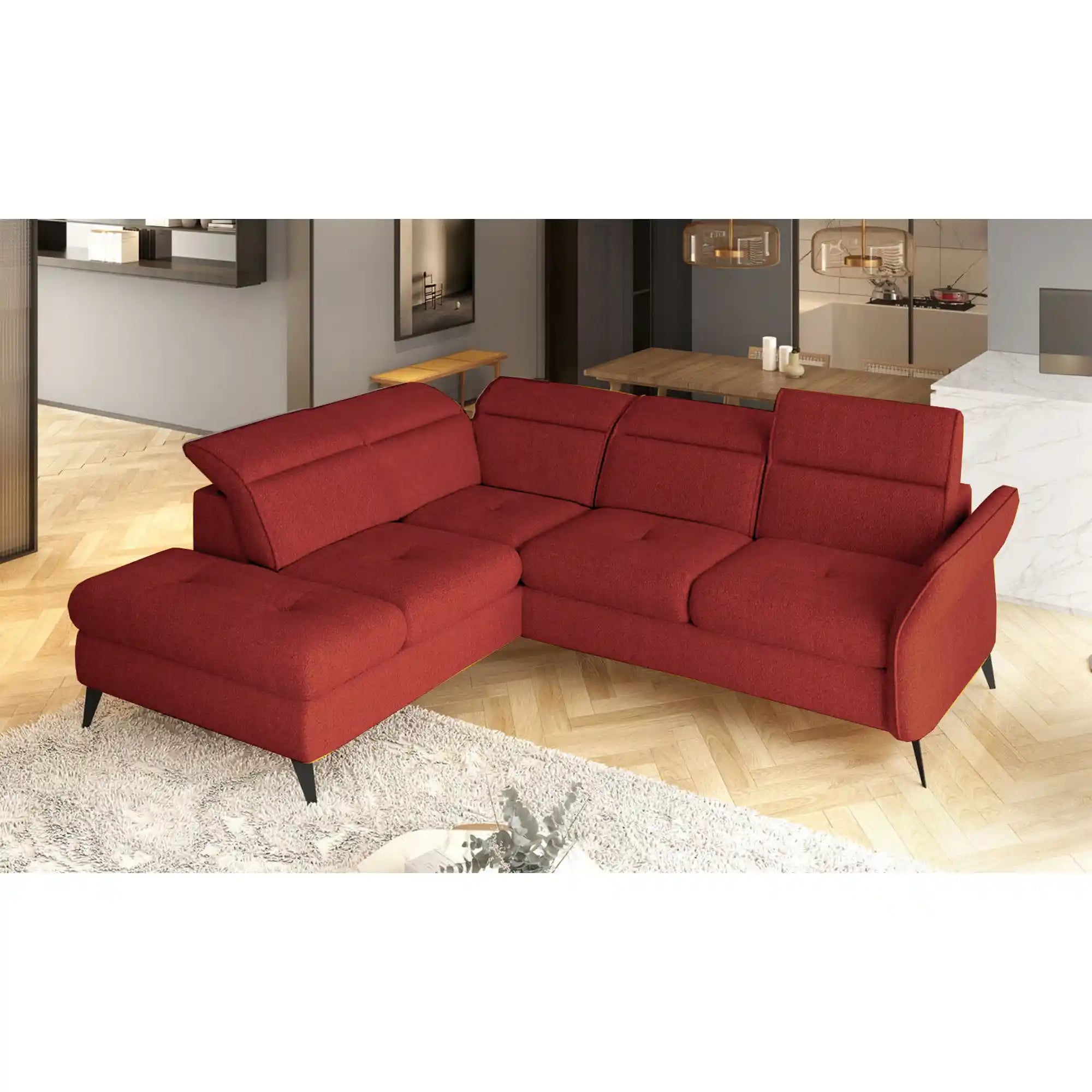 Coltar extensibil APUFA, personalizabil materiale gama Premium, cu lada depozitare si tetiere reglabile, 260x215x95 cm